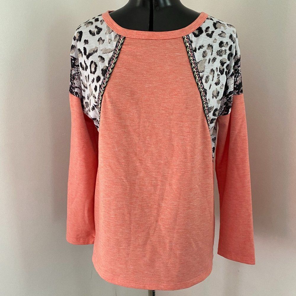Womens Salmon and Animal Print Long Sleeve Top/Tunic Siz…